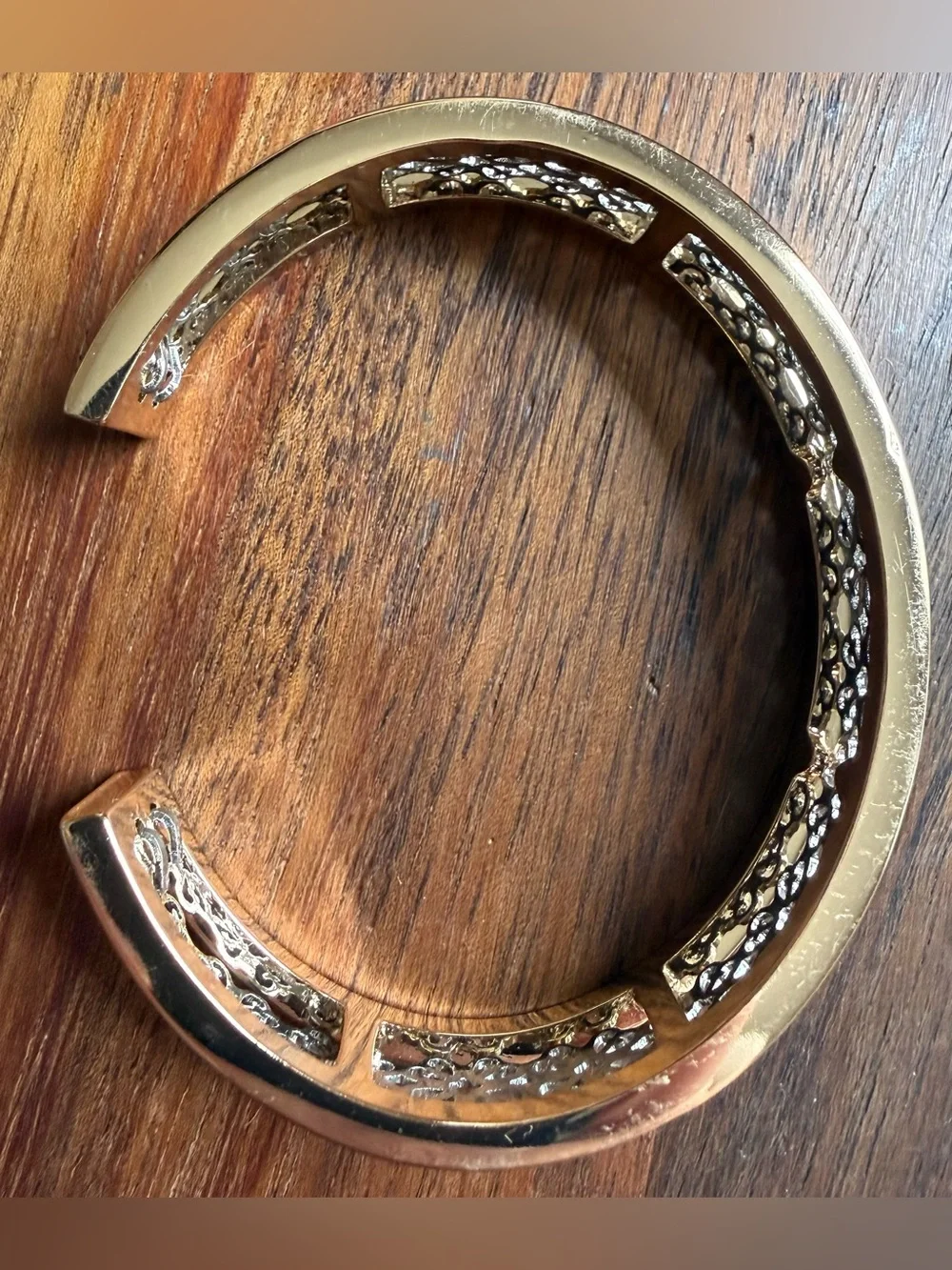 Avon Mixed Metal Silver and Gold-Tone Filigree Two-Tone Cuff Bracelet